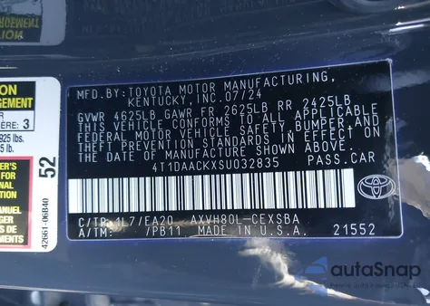 2025 Toyota Camry Se from USA, damaged, VIN 4T1DAACKXSU032835